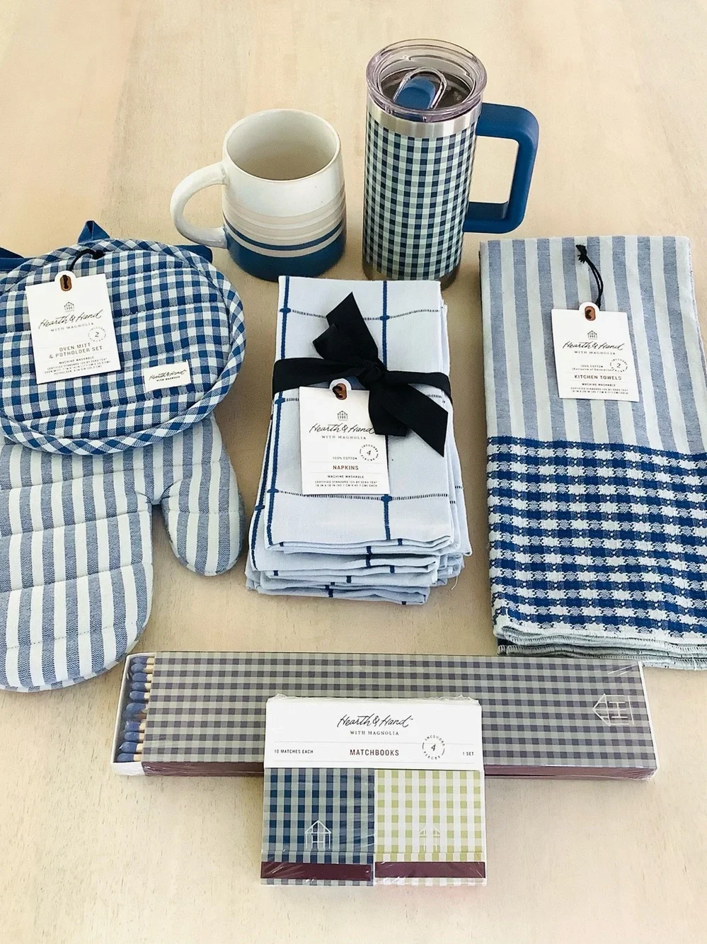 Hearth & Hand Magnolia Set of 2 Stripe + Blue Kitchen Towels